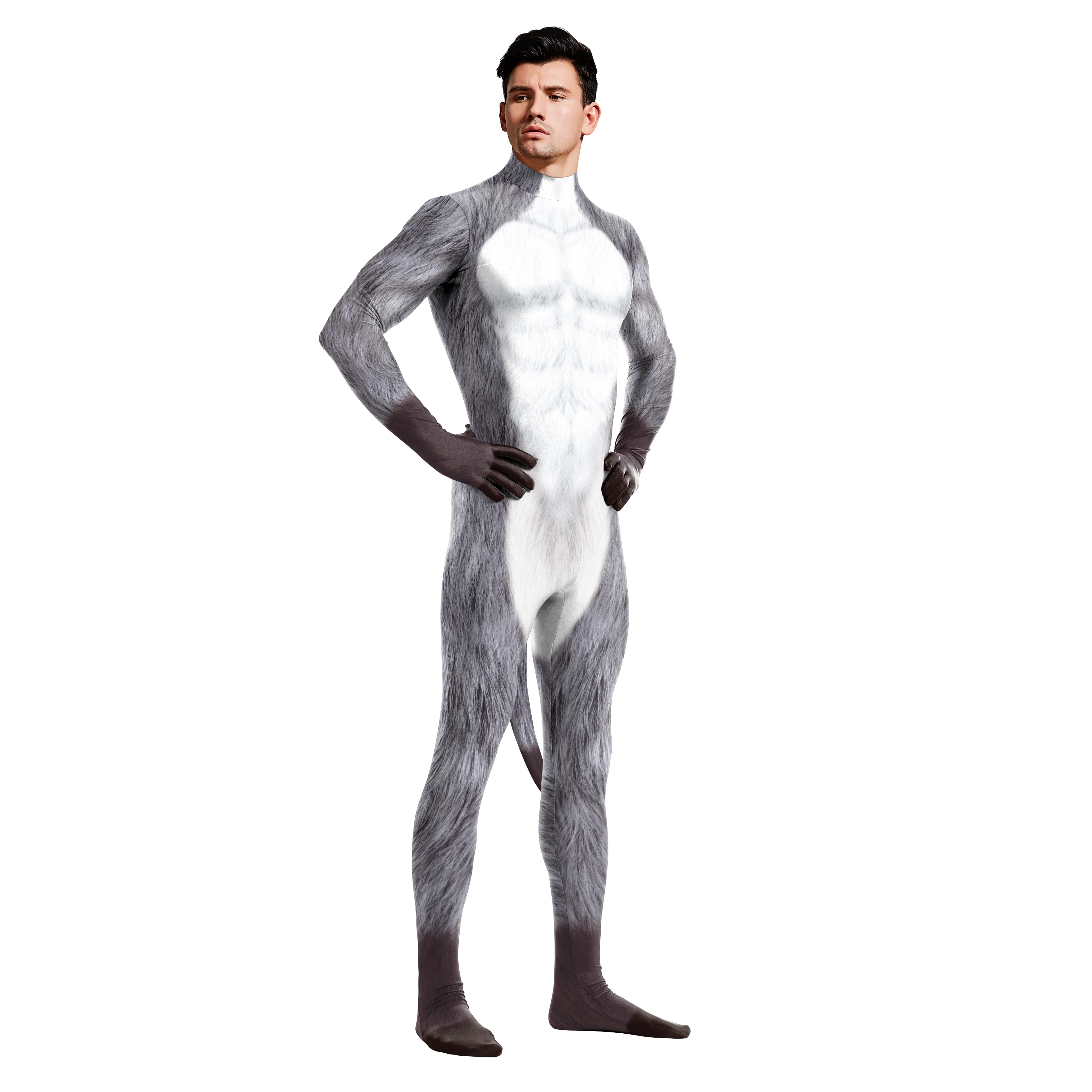 Pet Cat Jumpsuit Animal Bodysuit 3D Print Wolf With Tail Cosplay Catsuit Jumpsuit Animal Clothing Adult Women Outfits Zentai