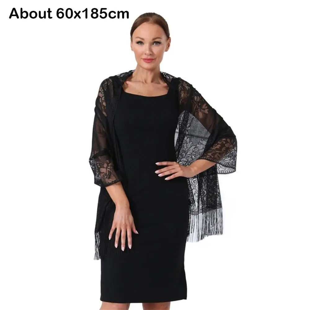 Свадебные аксессуары с кружевной шалью с кисточками, полая однотонная вечерняя накидка для выпускного вечера, тюлевая шаль для косплея