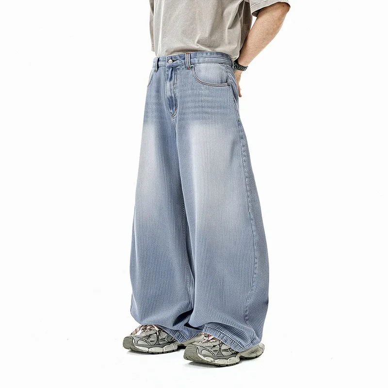 2025 뉴 블루 보이프렌드 진 루즈핏 와이드 레그 스트릿 스타일 (젊은 남성용)