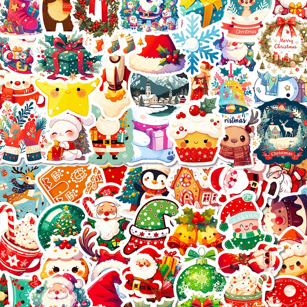 

10/30/50/100pcs Funny Cartoon Christmas Stickers Cute Animals Santa Claus Sticker Suitacse Phone Notebook Classic Kids Toy Decal