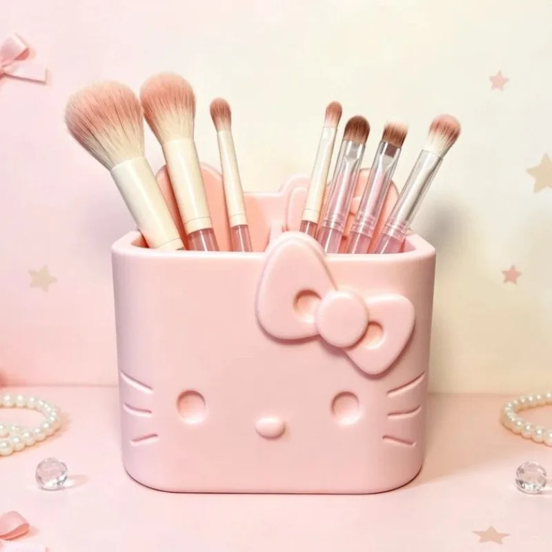 Cute Hello Kitty Compartment Storage Holder Cosmetic Makeup Brush Organizer Desktop Pen Holder 3D Printed Desk Box Student Gift