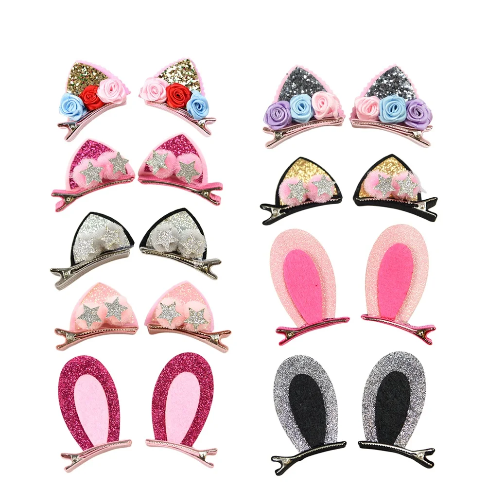 

18 Pcs Rabbit Ear Hairpins Cute Bunny Clips for Kids Girls High Quality Cotton Safe Kid Hair Accessories hairstyle