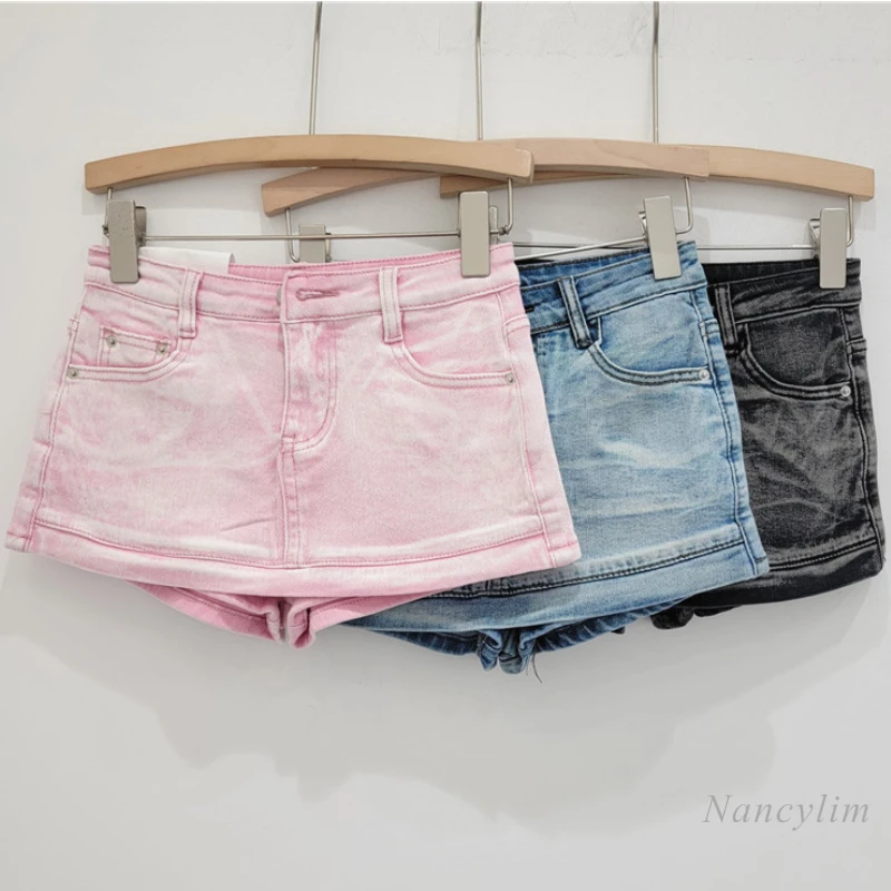 

Elastic Low Waist Denim Miniskirt Hot Girl Sexy Skirt Women 2024 Summer Anti-Emptied Pantskirt Street Hip Skirts