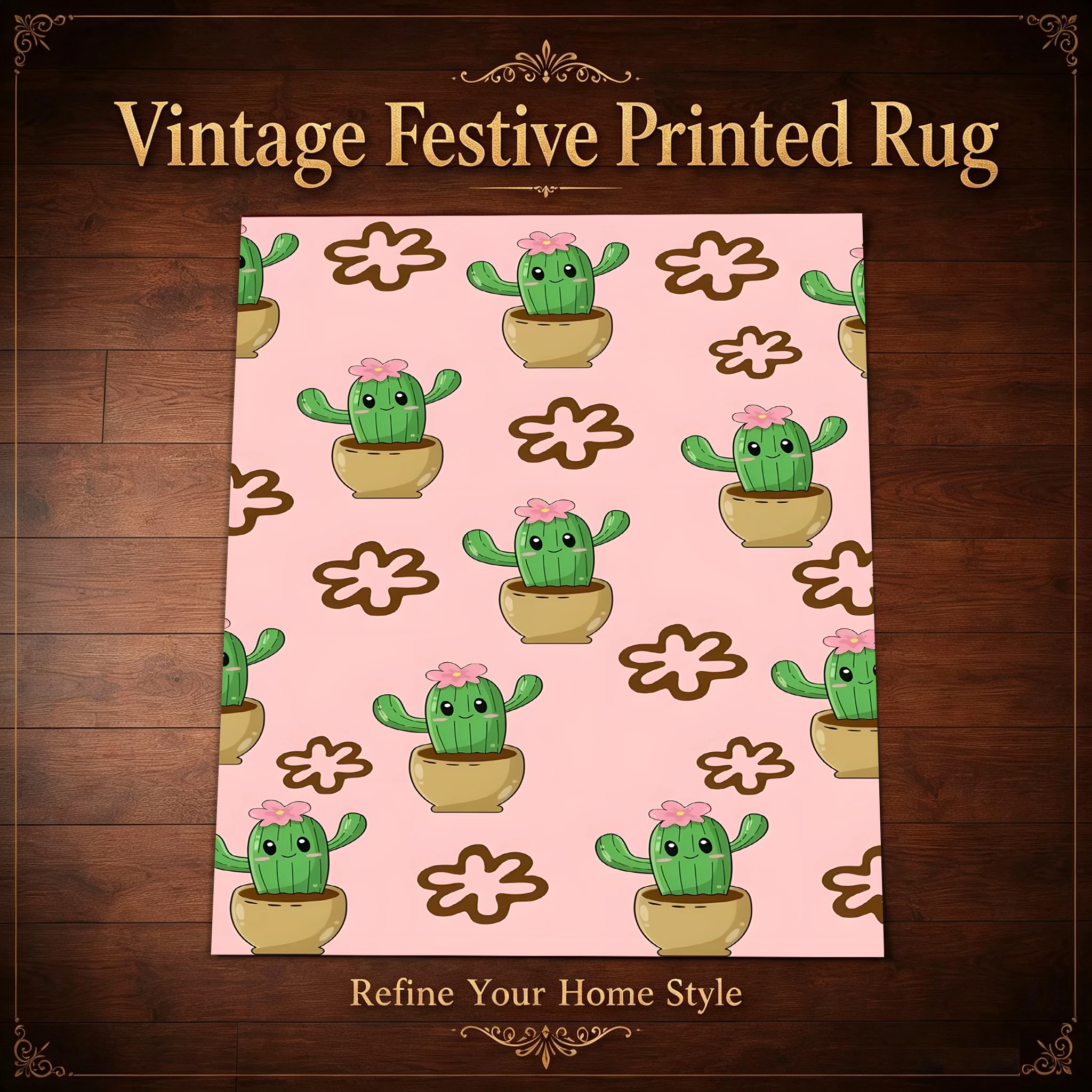 2D Large Carpet Pink Cute Cactus Flower Adorable Sweet for Bedroom Living Room Bedside