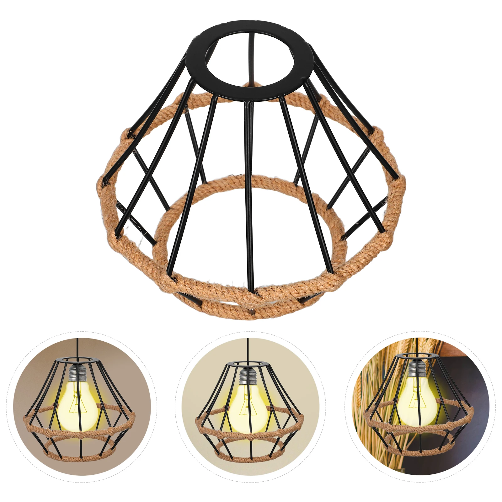 

Handwoven Farmhouse Lampshade Wrought Iron Frame E27 Compatible Boho Style Light Diffusion Cylinder Lamp Cover For Bedroom