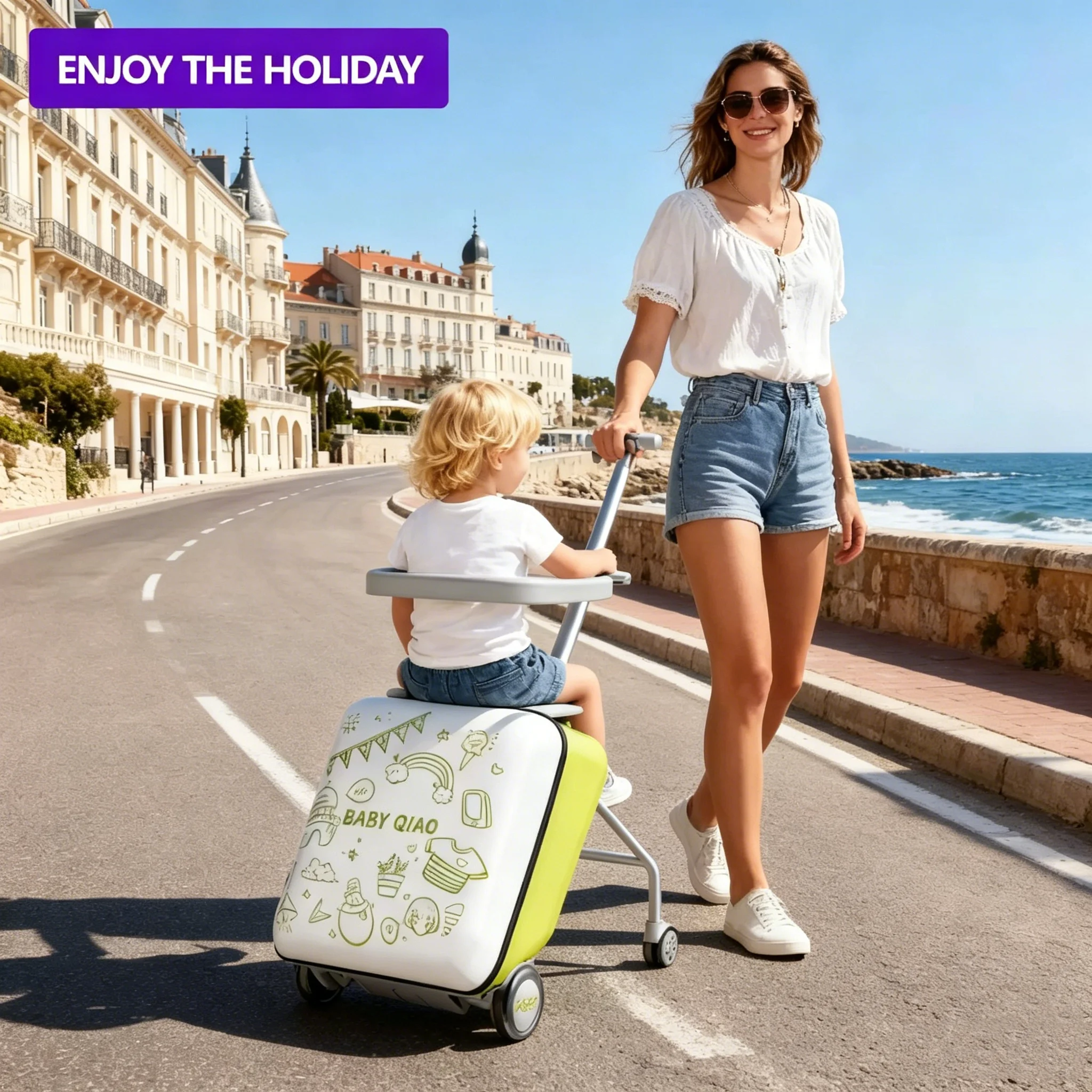 New Trolley suitcase for children 2-in-1 Detachable Trolley Pushchair Ride on Luggage Travel Suitcase can Sit 20 inch carrier