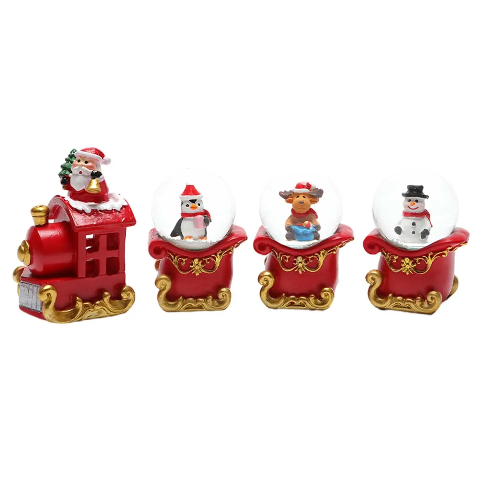 Christmas Train Snow Globes Figurines Penguin Snowman Santa Claus Home Decor Decoration for Bookshelf Desktop Office Party Xmas