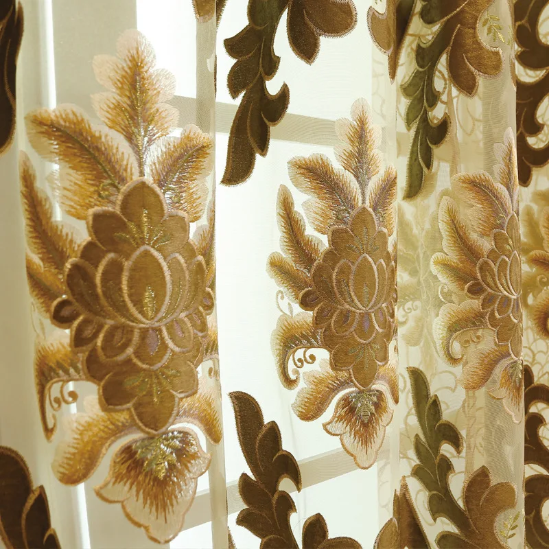 European-style Curtains for Living Dining Room Bedroom Atmosphere Water-soluble Hollow Embroidery Curtain Blackout Cloth
