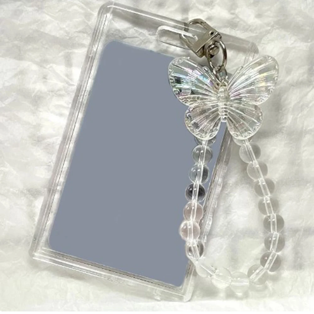 Tarjetero acrílico de mariposa de cristal de 3 pulgadas, pantalla de fototarjetas, identificación de crédito, funda protectora de tarjeta bancaria, llavero colgante de moda