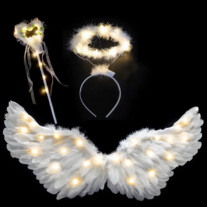 31.5 Adult Kid Angel Wing Halo and Fairy Wand for Adult Women  Children Girls Halloween, Christmas Party Costumes