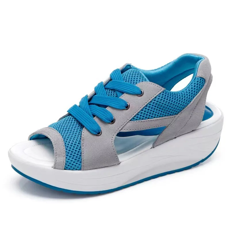 

Summer Swinging Bottom Women's Sandals Sponge Cake Thick Bottom Strap Sandals Beach Shoes Lady Platform Chunky Mesh Open Toe