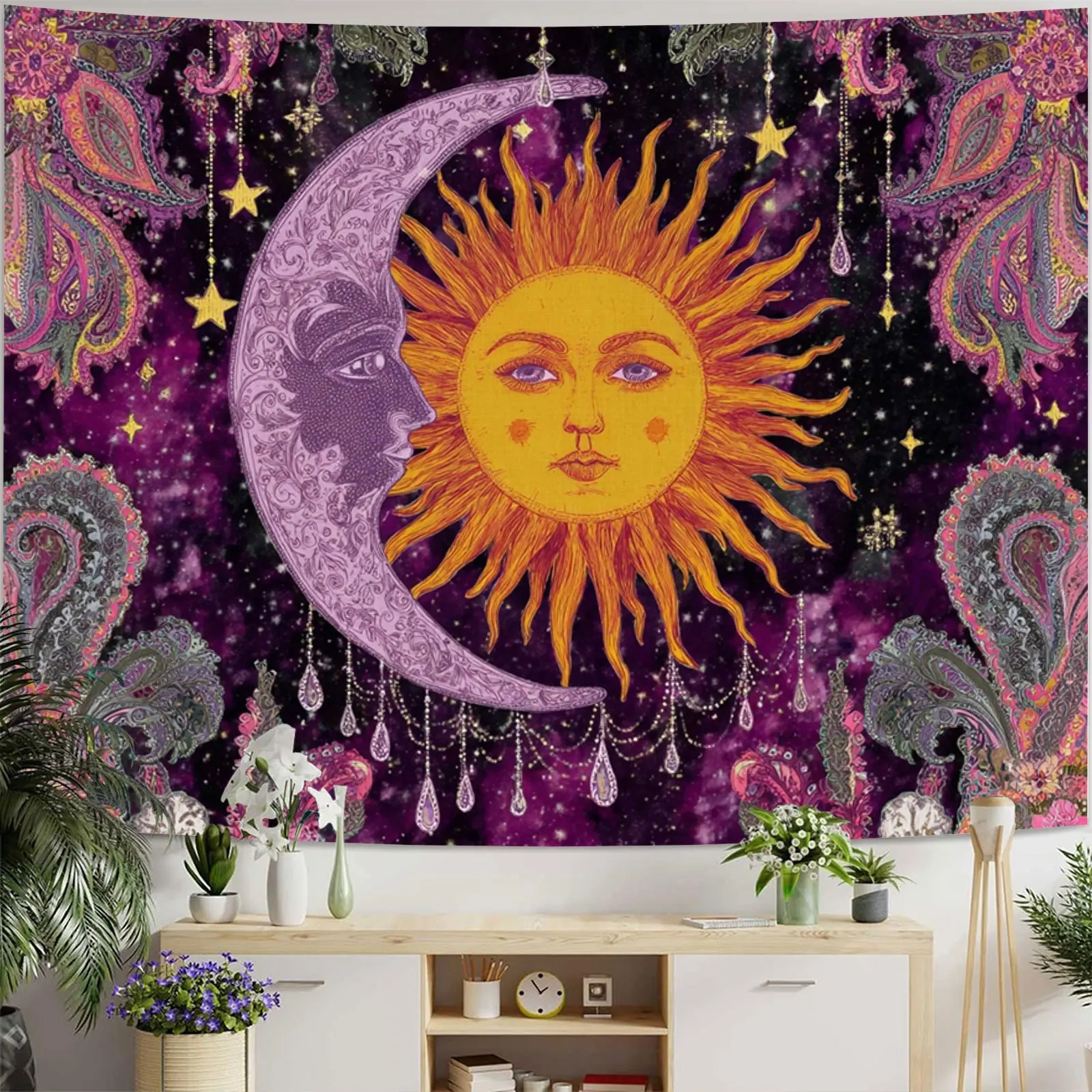 Large Boho Celestial Sun Moon Astrology Tapestry Wall Hanging Cosmic Mystic Decor Art Poster Spiritual Room Decoration Polyester
