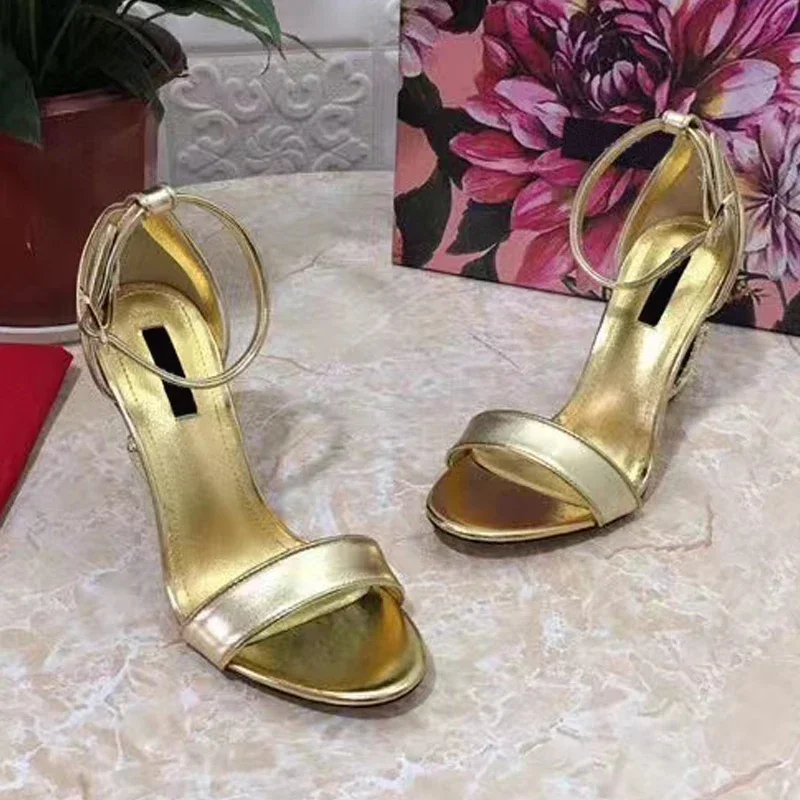 Designer Fashion Women Gold Keira Sandals With Baroque Luxury High Heels Ladies Summer Catwalk Style Eye-Catching Party Shoes