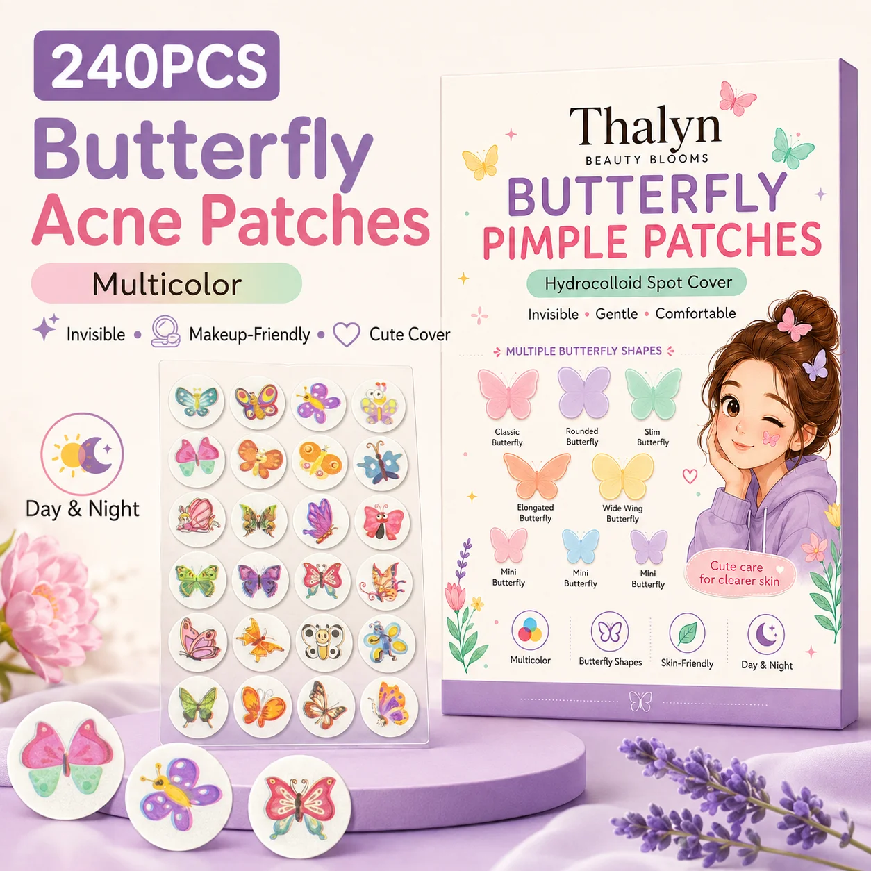 Beauty Zone Makeup - 240 stuks puistpleisters, kleurrijke vlinder schoonheidspleisters,