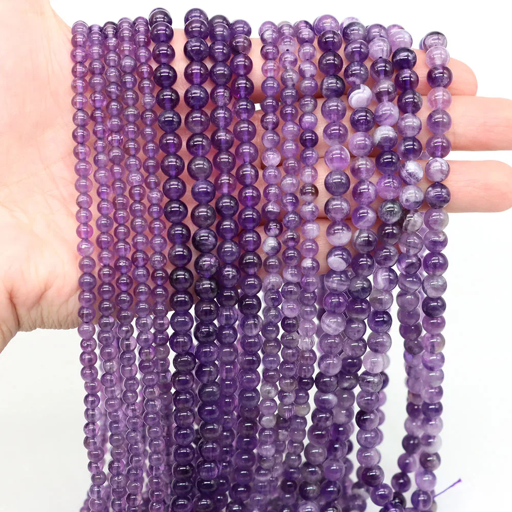 Natural Dark Purple Dream Amethyst Stone Round Smooth Loose Spacer Beads for Jewelry Making DIY Bracelets Accessries 4/6/8/10mm