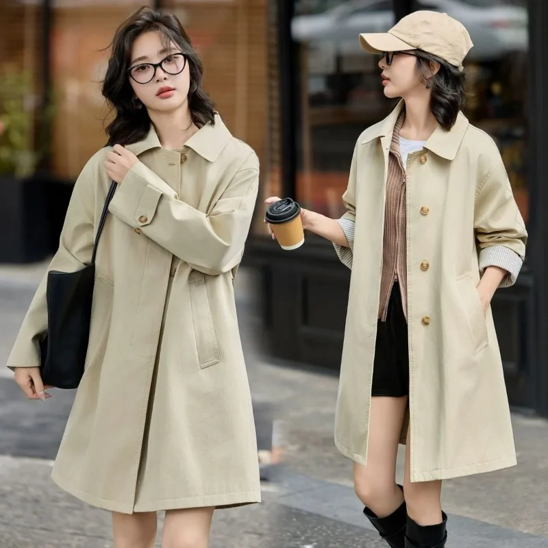 Trench Coat Women's Medium and Long 2026 Spring and Autumn Korean Version Large Size Loose Coat Loose Large Size Women's Coat