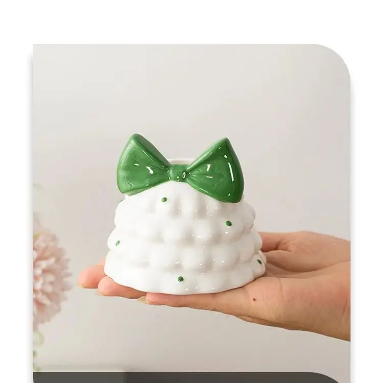 لطيف شجرة عيد الميلاد القوس شمعة حامل السيراميك كعكة تنورة الشمعدان جو يده هدية الروائح زينة زخرفية