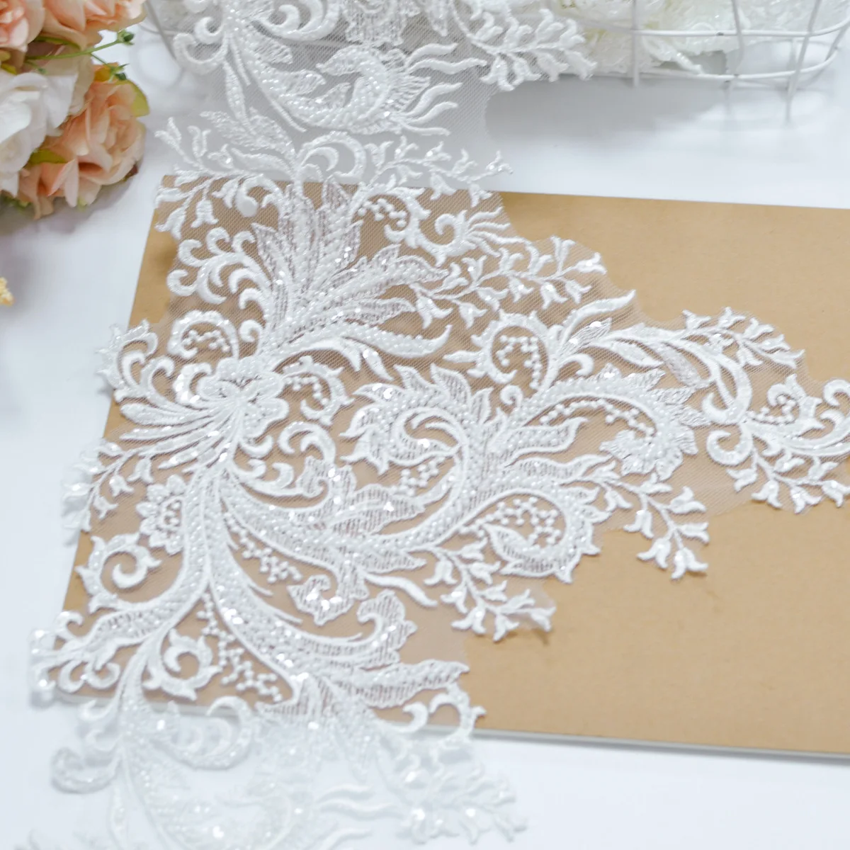 Summer Small Floral Sequins Bohemian Plant Pattern White Lace High 32cm Clothing Wedding Accessories