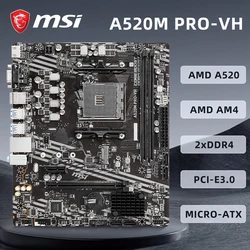 MSI A520M PRO-VH Motherboard Supports AMD Ryzen 5000 Series, 5000 G-Series, 4000 G-Series, 2x DDR4 memory slots, 64GB