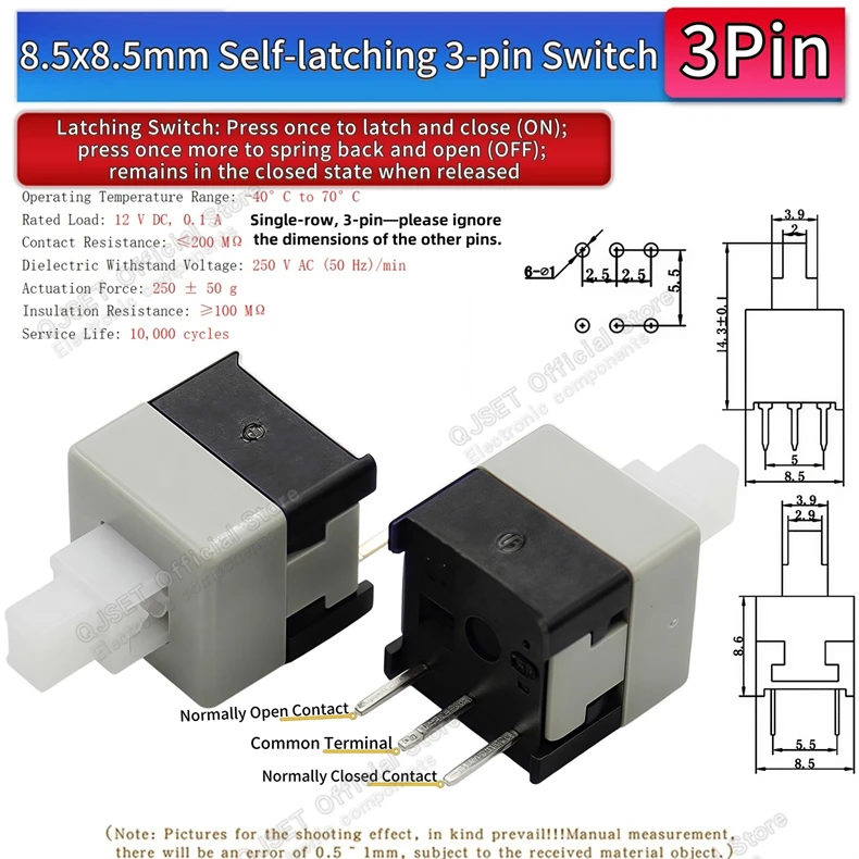 10 Stück 5,8x5,8 7x7 8x8 8,5x8,5mm Selbstverriegelnde/Nicht-verriegelnde Reset-/Multimeter-Taster, Taktiler Mikroschalter, 3/6-Pin Drucktastenschalter – Detail 28