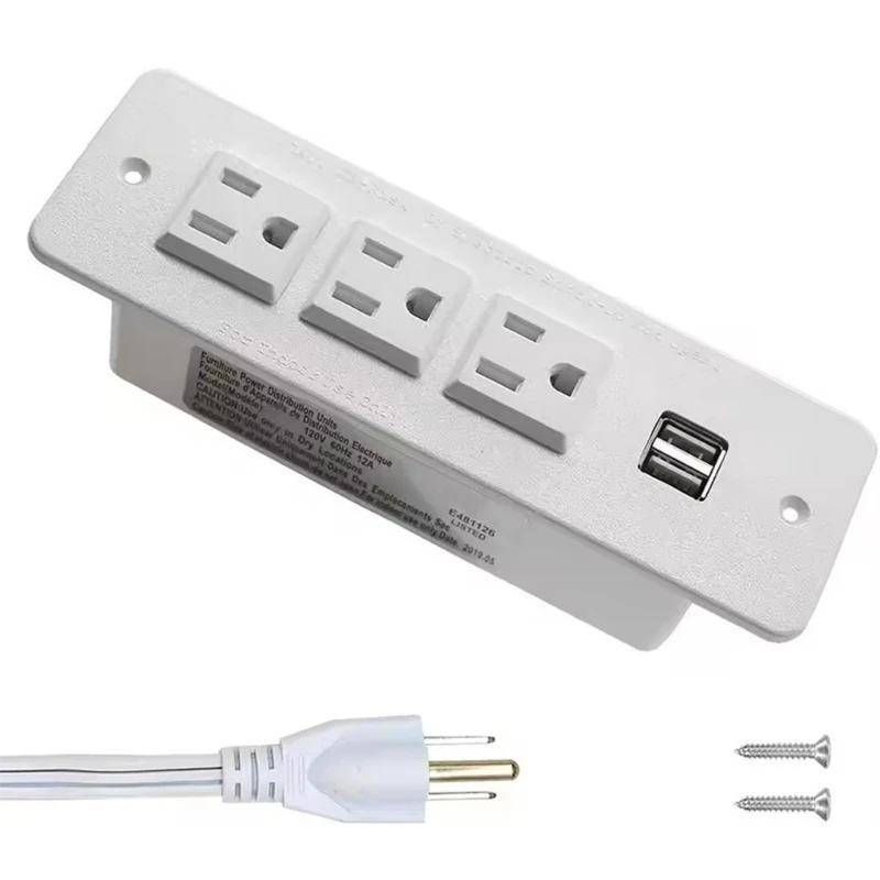 Office Desk Power Module 3 Outlets 2 USB Port Recessed Mount UL Listed 