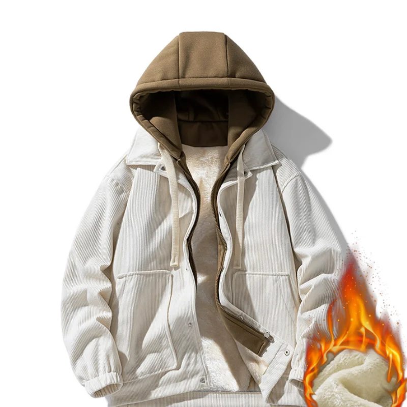 سترة سروال قصير من الصوف السميك للجنسين - سويت شيرت مزيف بغطاء للرأس مكون من قطعتين ملابس خارجية موضة خريف وشتاء #2