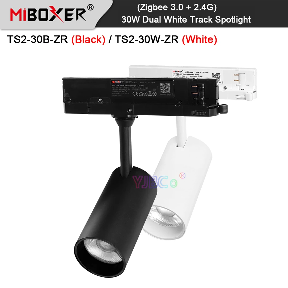 Miboxer Tuya Zigbee 3.0 2.4G 30W Dual White LED Track Lamp Dimmable CCT Spot Light Mi-Light RF Remote/Voice control AC 110V 220V