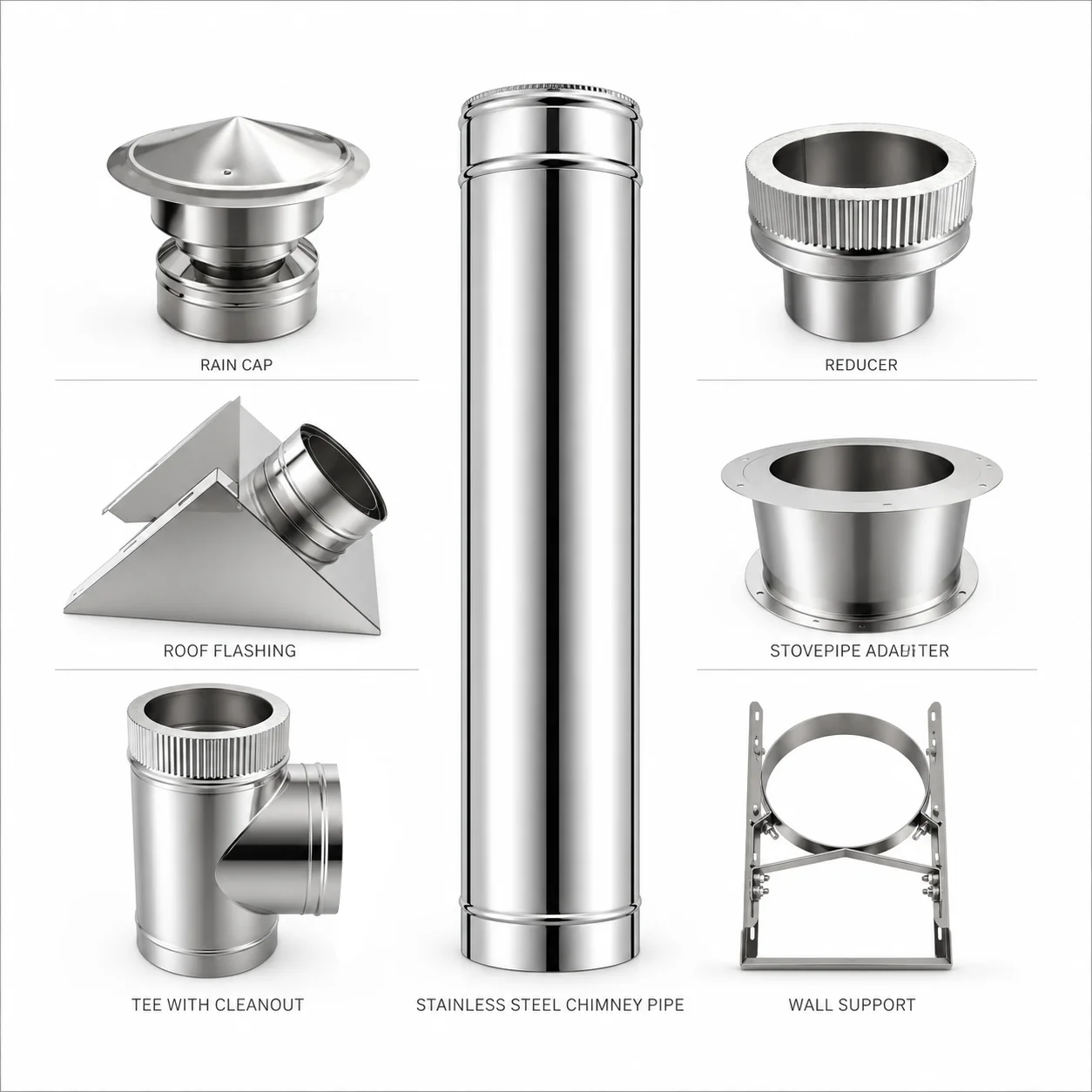 150mm 200mm Double-Layer  Stainless Steel Through the Wall Kit Wood Stove Spare Parts Smoke Pipe Kit Chimney Pipe Set