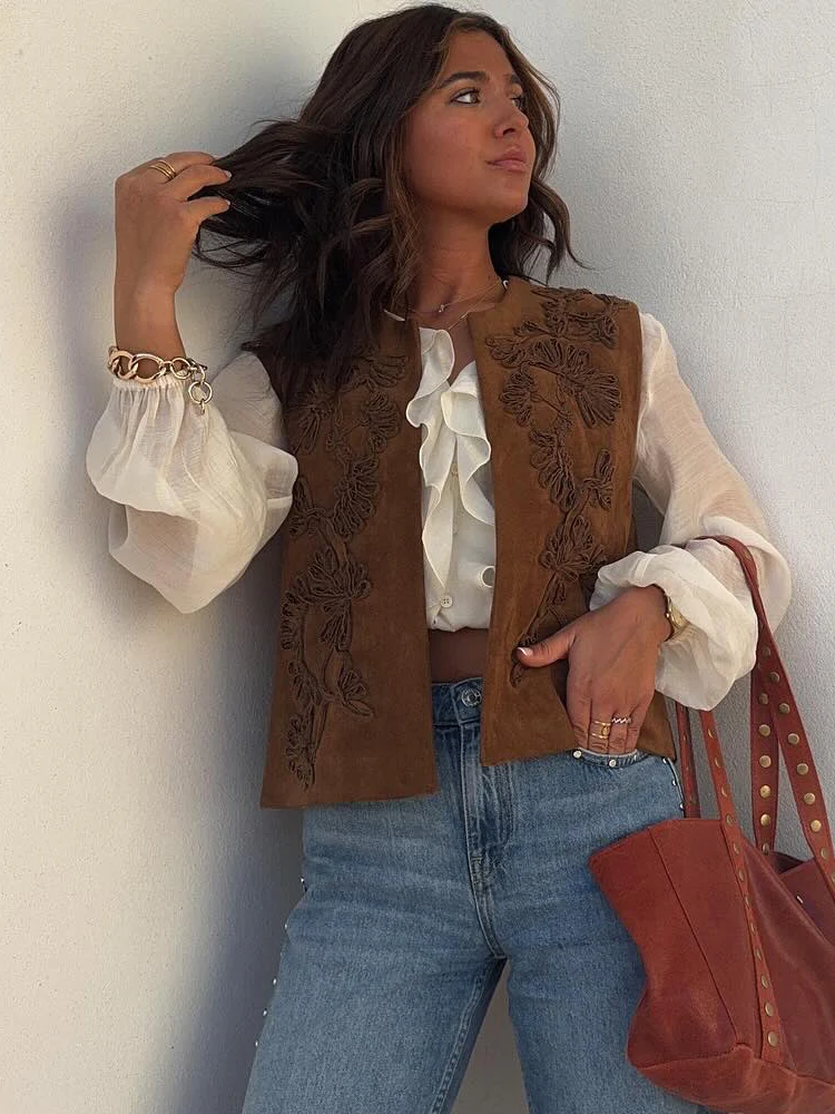 HH Sommer-Strickjacke für Damen, einfarbig, bestickt, Strickjacke, 2023, modisch, weiblich, Wildlederimitat, Rundhalsausschnitt, High Street, Oberbekleidung