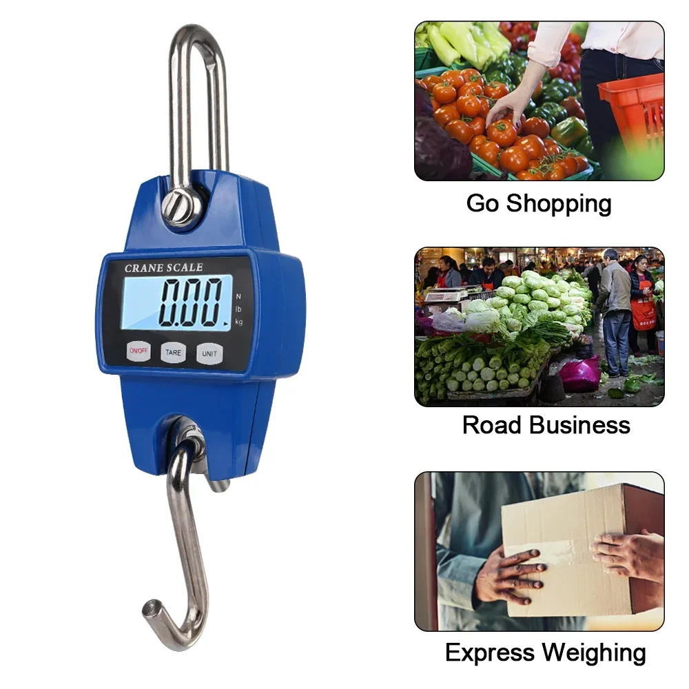 

300kg LCD Digital Luggage Scale Heavy Duty Hanging Hook Scales Portable Steel Digital Stainless
