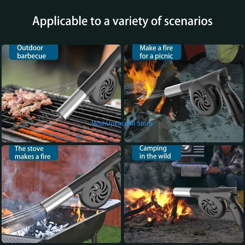 34YA في الهواء الطلق الشواء مروحة لاسلكية منفاخ كهربائي قابلة للشحن شواء شواء النار منفاخ أداة نزهة التخييم مروحة × 2 بطاريات