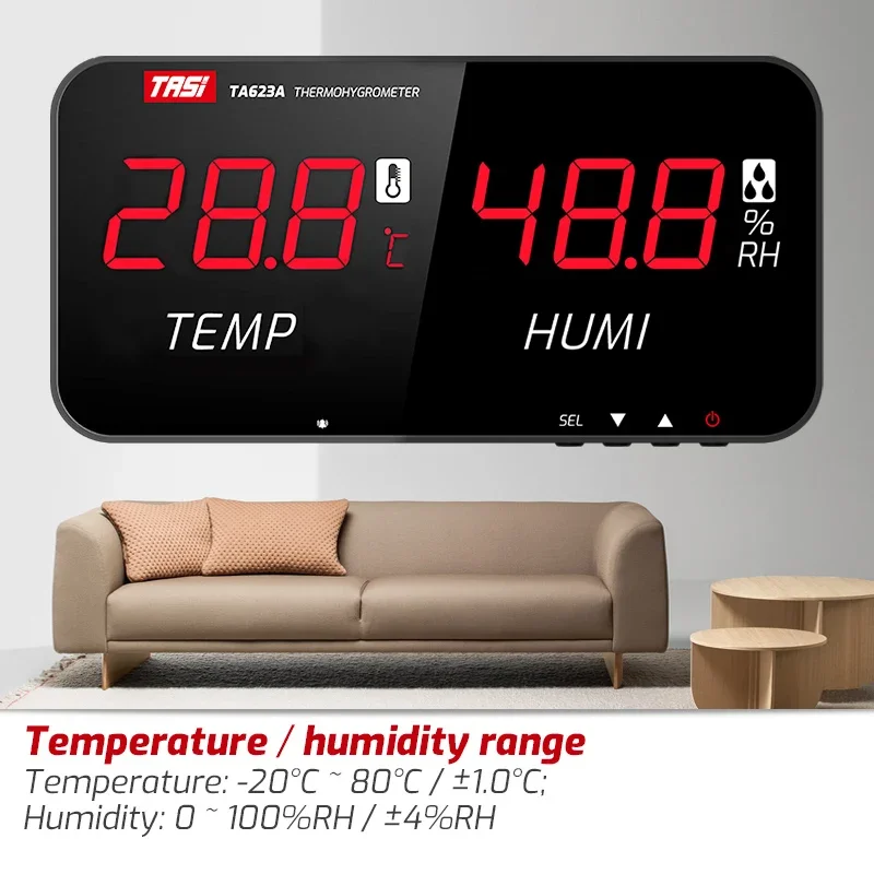 TASI TA623B Digital Hygrometer With Probe Temp Humidity Board Wall Mounted Thermo Hygrometer