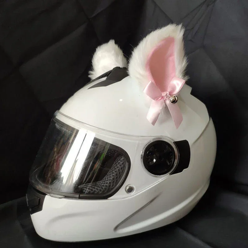 Motocicleta Capacete com orelhas de pelúcia para mulheres, acessórios para capacete, adesivos bonitos, sinos, moto, scooter, carro elétrico, Lolita,