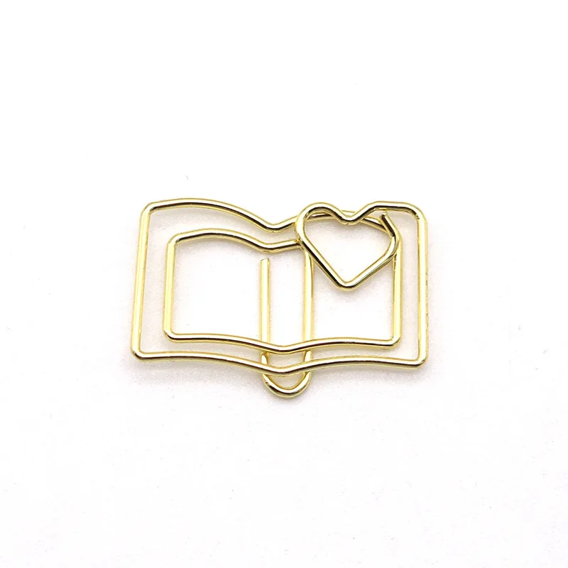 20 шт., креативная закладка в форме сердца, скрепка для бумаг в виде золотой розы, золотистого, милый металлический маркер для страниц с вырезом в форме сердца, идеально подходит для студентов