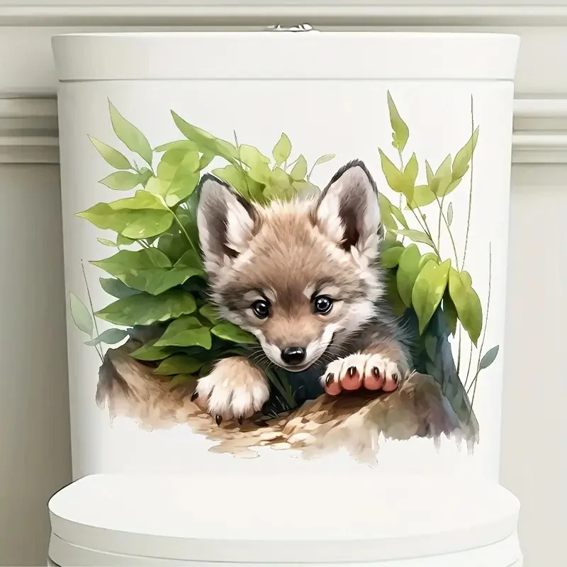 Wolf in the Grass Self-Adhesive Toilet Stickers,Wall Decal Removable, Reusable Vinyl Car Sticker for Toilet Lid, Bathroom Decor