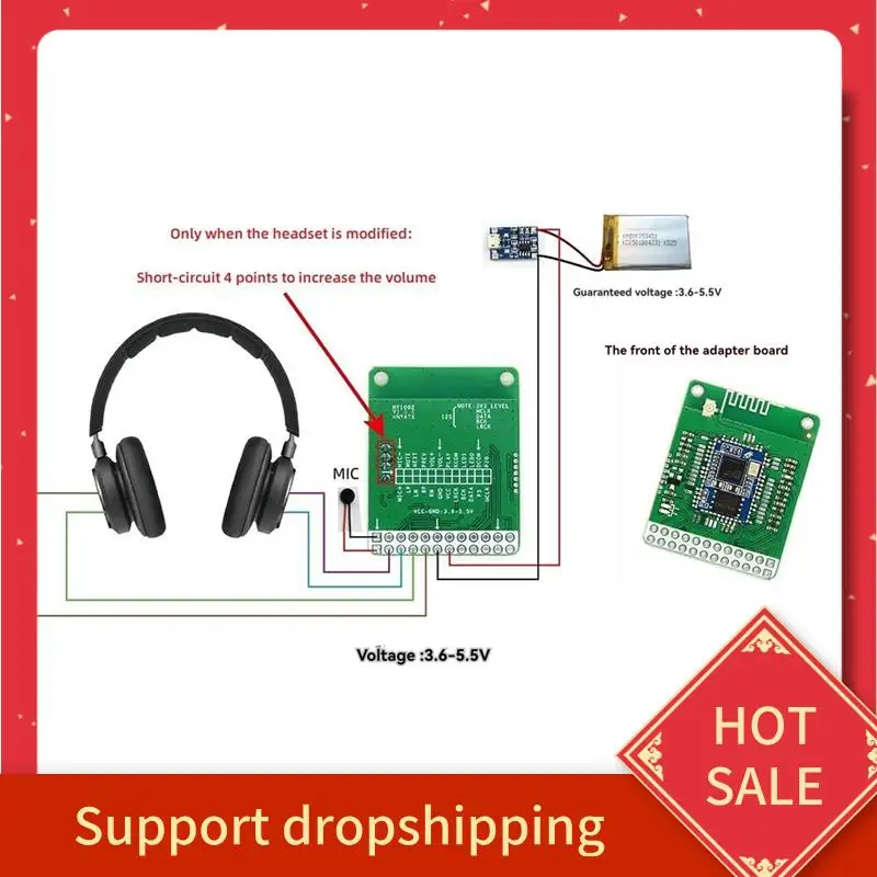 B44C QCC5125 Bluetooth 5.1 Stereo Audio Module DC 3.6-5.5V LDAC Lossless I2S Output APTX/APTXLL/APTXHD Module