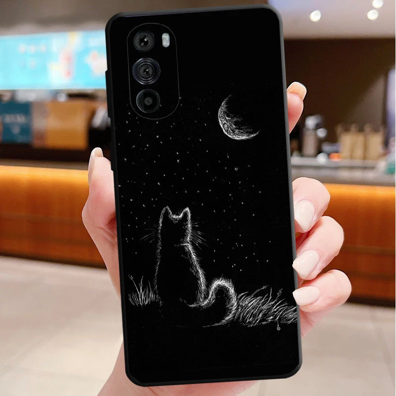 حافظة هاتف لهاتف موتورولا إيدج 50 40 برو 60 50 40 30 Ultra Neo Fusion Moto G85 G72 G53 G54 G84 G13 G32 قطة سوداء كرتونية