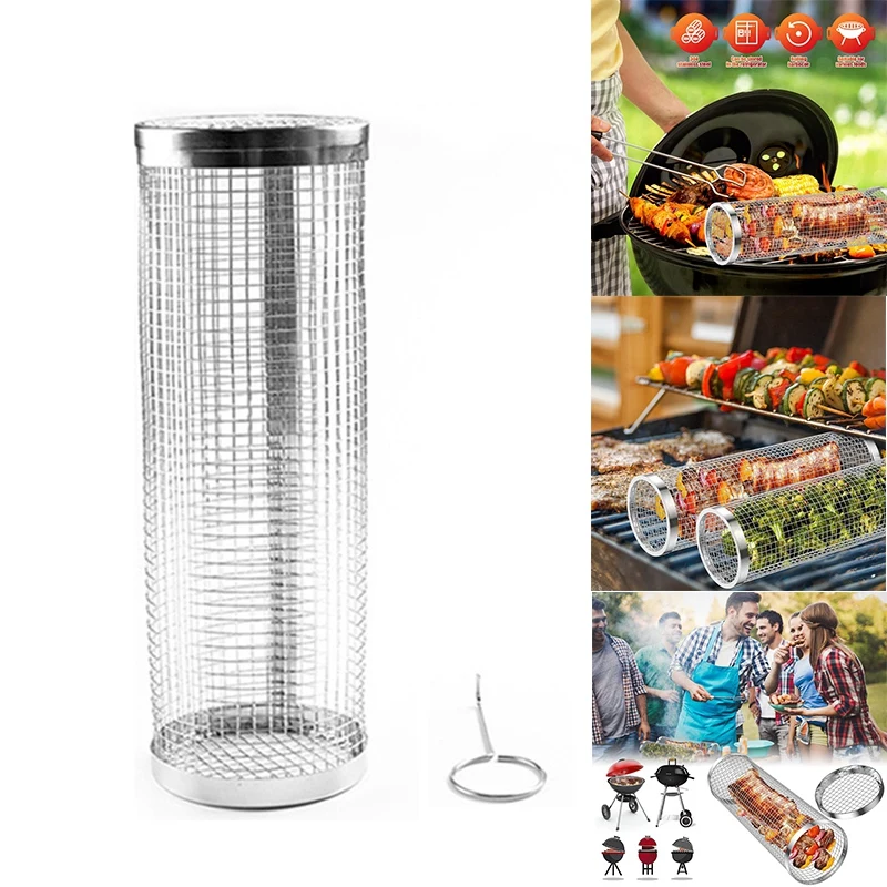 Portable Rolling Grilling Basket BBQ Net Tube Stainless Steel BBQ Cylinder Suitable For All Kinds Of Vegetables French