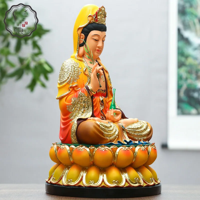 Imagem -02 - Avalokitesvara Guan Yin Feng Shui Estátua Budismo Casa Santuário Proteção Eficaz Santo Padroeiro Deus Ornamental Dourar