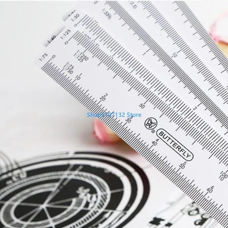 

87HD Drafting Fan Shaped Plastic Architect Engineering Metric Scale Ruler Straight Clear Through Measuring Tool for Student