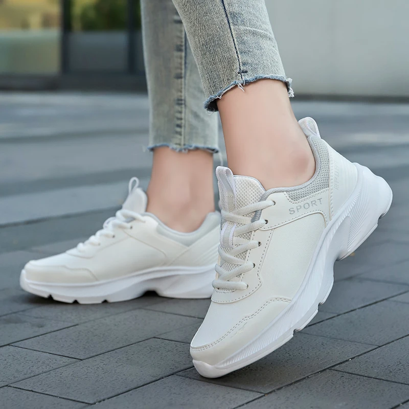 Casual schoenen voor dames Ademende platte schoenen met wandelriem Sport Tennis Dames witte en zwarte casual trainingsschoenen Nieuw 2024