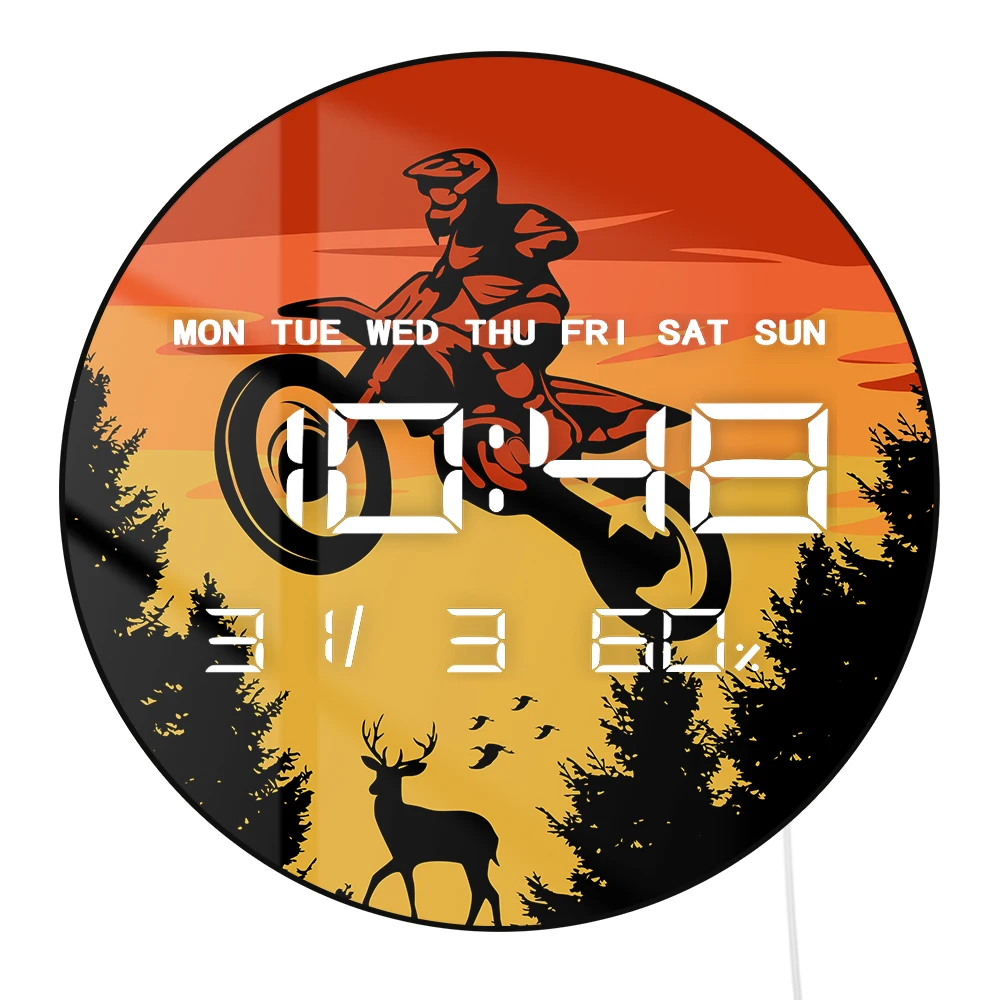 Mountain Adventure Extreme Dirt Bike Rider LED Digital Wall Clock Motocross Multifunctional Electronic Wall Clock Large Display