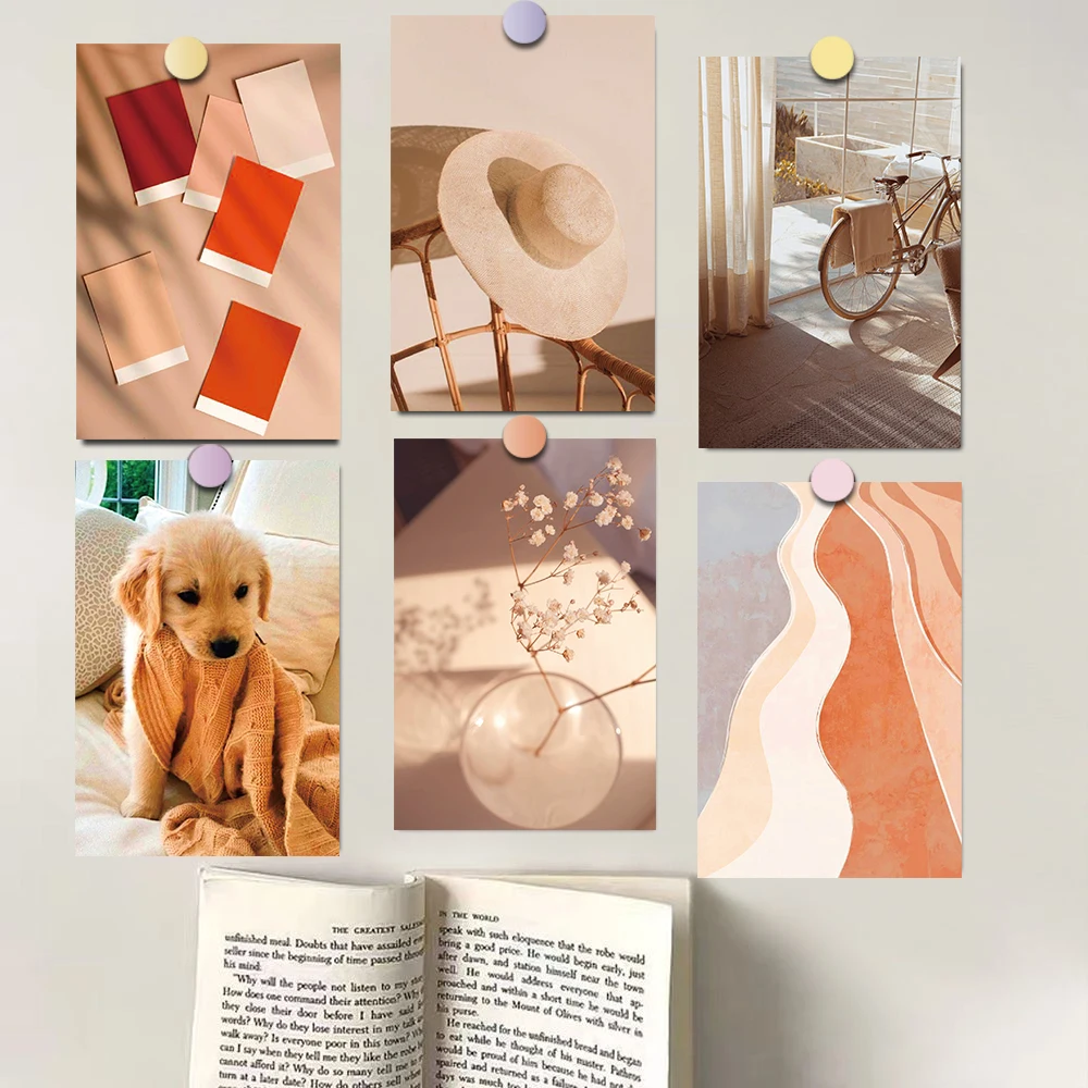 

20PCS Beige Posters Sticker Collage Photography Collocation Room Background Decorative Background Wall Decoration Card