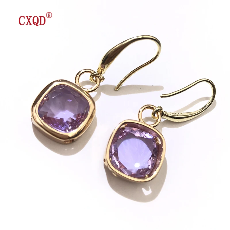 Trendy Exquisite Transparent Multicolor Square Glass Drop Earrings for Women Fashion Jewelry Gold Color Wedding Party Gift