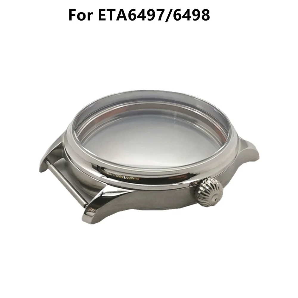Boîtier de montre en acier antirouille de qualité Durable, 44mm, pour montre à mouvement ETA6497 6498, verre de Surface miroir minéral de haute dureté