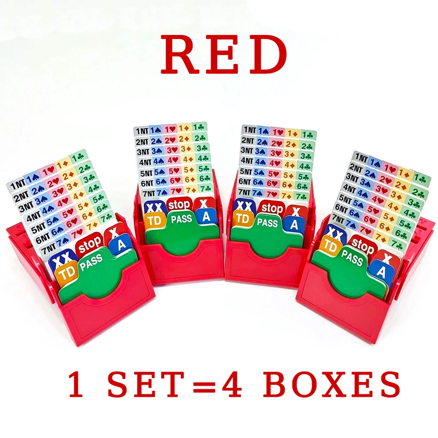 (Set of 4)  Red Bridge Bidding Box with Bridge Paper Playing Cards Bridge Partner Bidding Device Official In Tournment