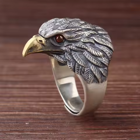 Buyee 925 Sterling Silver Big Ring Finger Cute Eagle Open Ring for Women Man Unique Fashion Animal Punk Fine Jewelry Circle