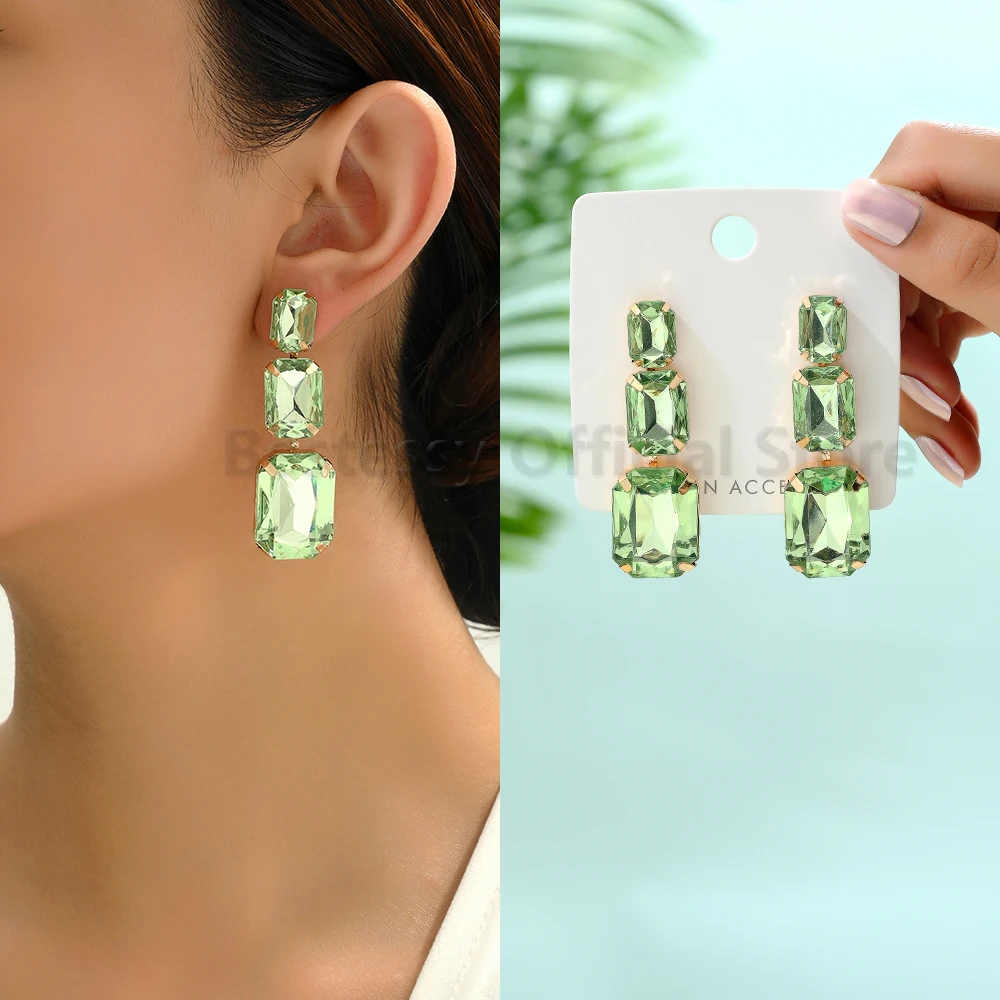 Fashion Square Shiny Rhinestone Dangle Earrings For Women Girl Simple Luxury Popular Geometric Party Charm Jewelry Accessories