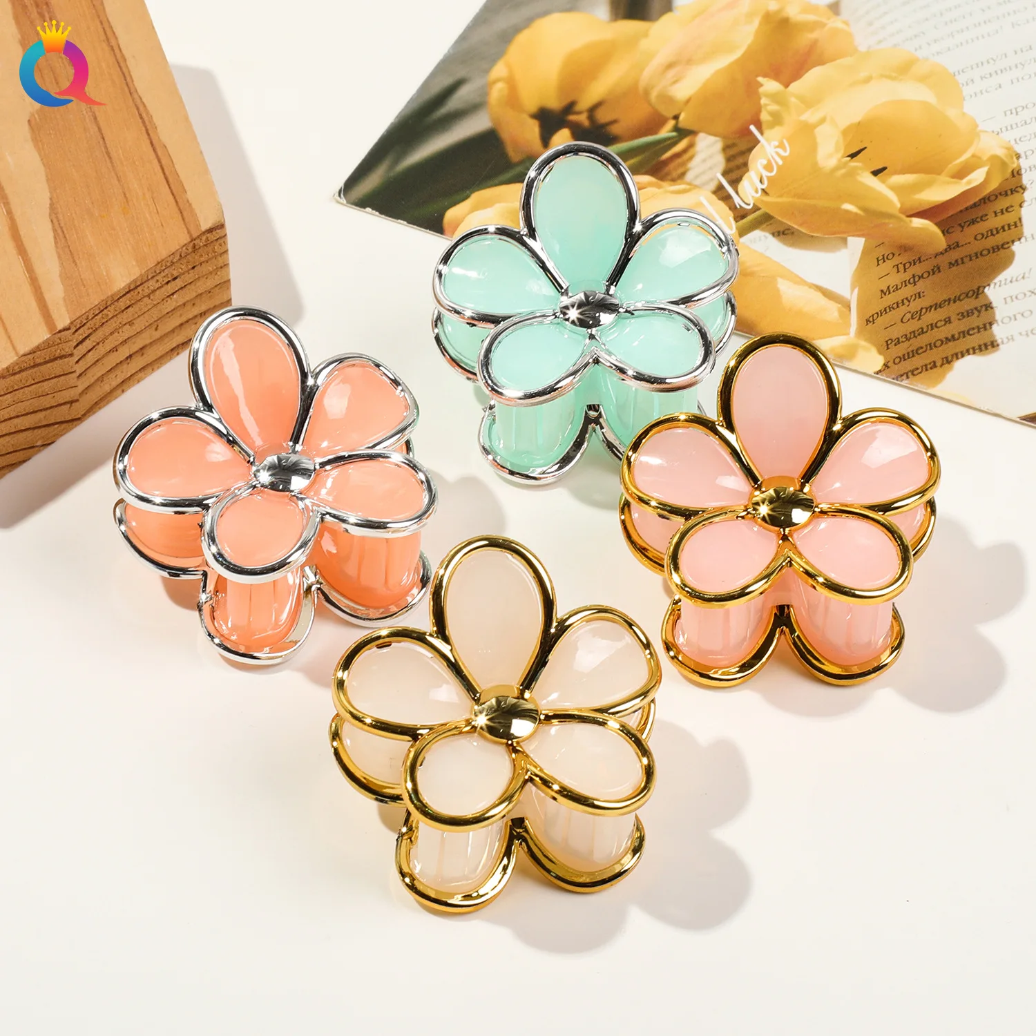New Female Premium Disc Hair Ponytail Grab Clip 6pcs Egg Flower Small Hairpin Jelly Cute Shark Clip
