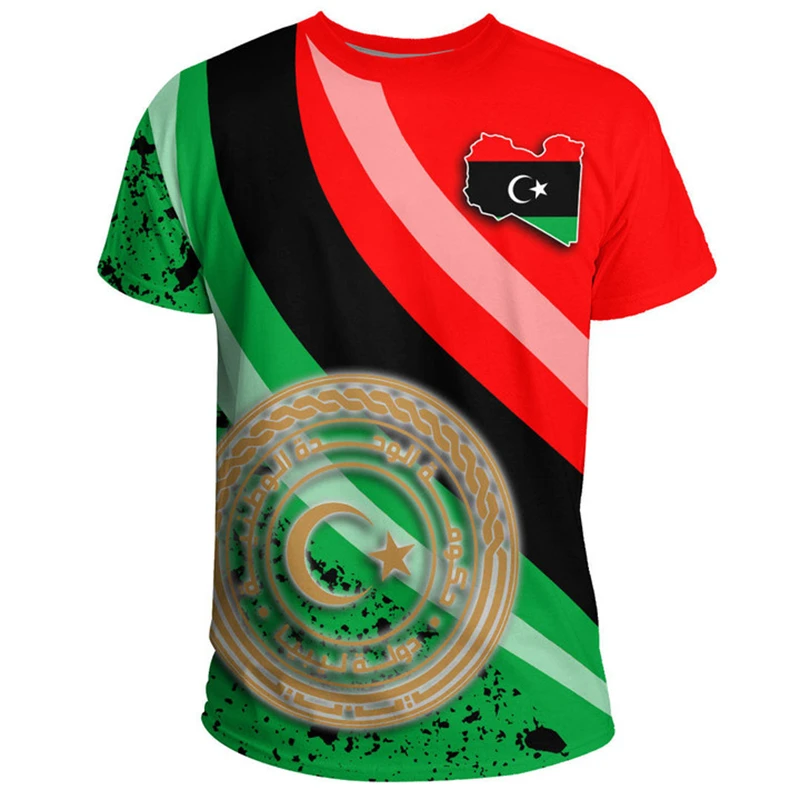 Libya Flag Men's T-shirt Forest Camouflage Print Clothes Ropa Hombre LBA Libyan Emblem Gaphic O-neck Oversized Fashion Male Tops